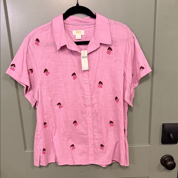 Madewell Tops - Maeve lilac cherry Embroidered Short-Sleeve Button-Down Shirt
